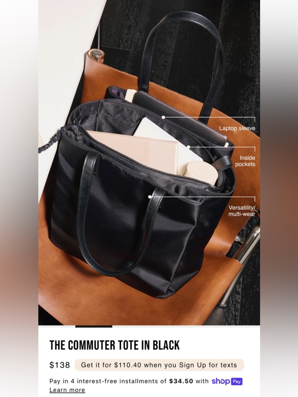 BÉIS The Commuter Tote in Black - Picture 6 of 7